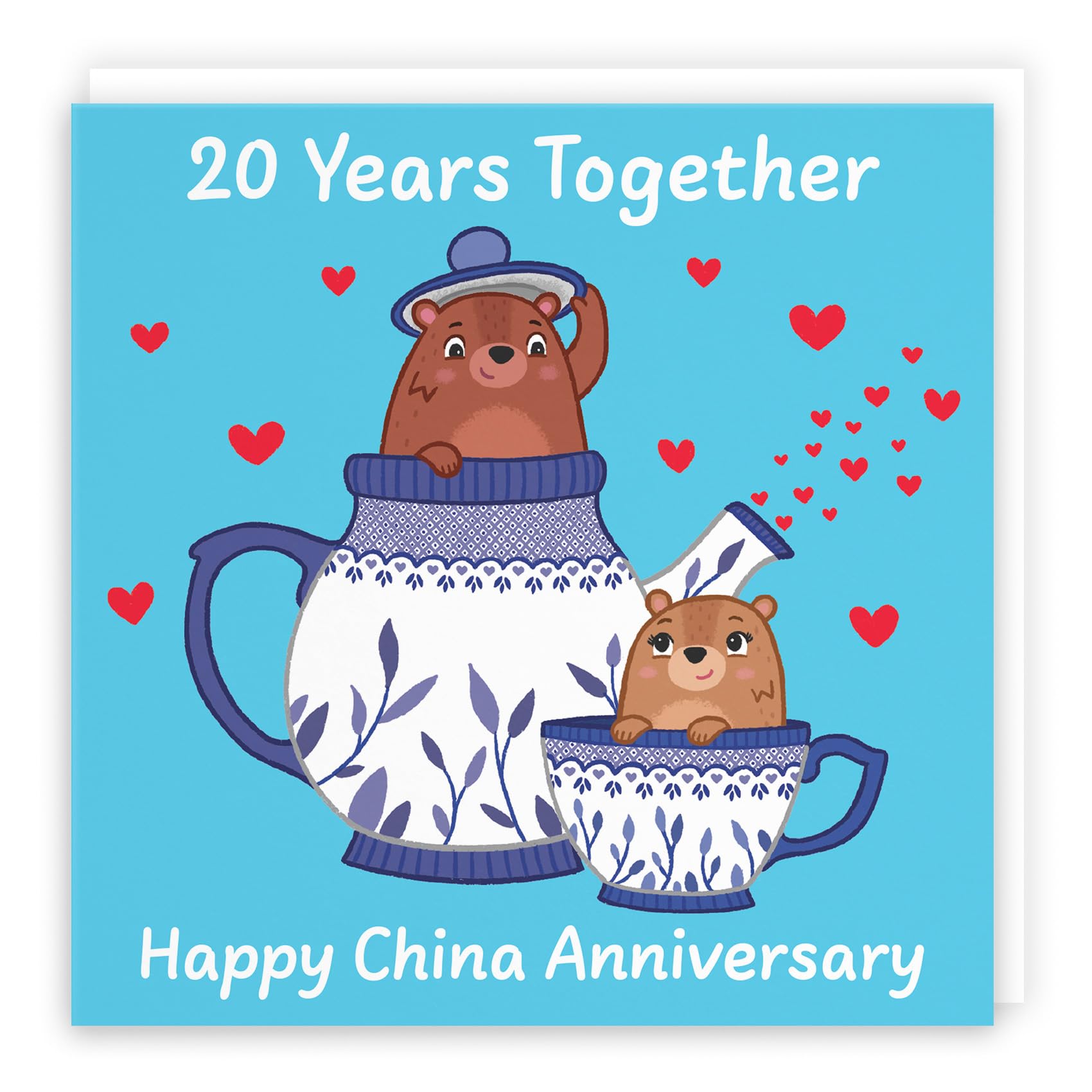 Hunts England - Cute 20th Anniversary Card - China Anniversary - Bears - 20 Years - For Him, Her, Couple, Men, Women - Love Story Collection