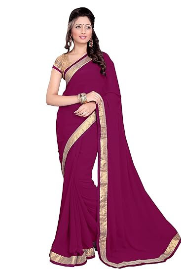 Faux Georgette Saree (7302_Wine)
