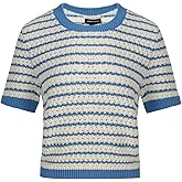 URBAN REVIVO Women's Short Sleeve Sweaters Crewneck Knit Tops Casual Striped 2025 Trendy Soft Summer Blouses