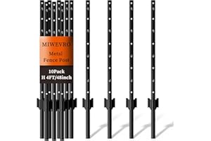 MIWEVRO 10 Pack Garden Fence Post, 4 Feet Heavy Duty Metal U-Post for Wire Fence, No Dig Garden Fence Stakes for Temporary Fencing, Electric Fence Wire, Corner Anchor, and More-Black