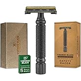 VIKINGS BLADE Double Edge Safety Razor for Men + 5 Swedish Steel Blades + Luxury Case. Smooth, Reusable, Recyclable (Chieftain “5 BC”)