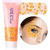MEICOLY Orange Body Glitter,Sparkling Game Day Spirit Day Hair Glitter Gel,Mermaid Sequins Halloween Face Glitter Paint Autumn Makeup,Rave Accessories Makeup,Party Body Glitter Gel for Women Kids