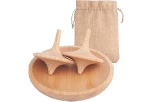 JSTFRU Wooden Spinning Tops with Base(2 Set),Concentration Boosting,Adult Desktop Toys for Office, Balance & Coordination Skills for Kids,Fun,Gift
