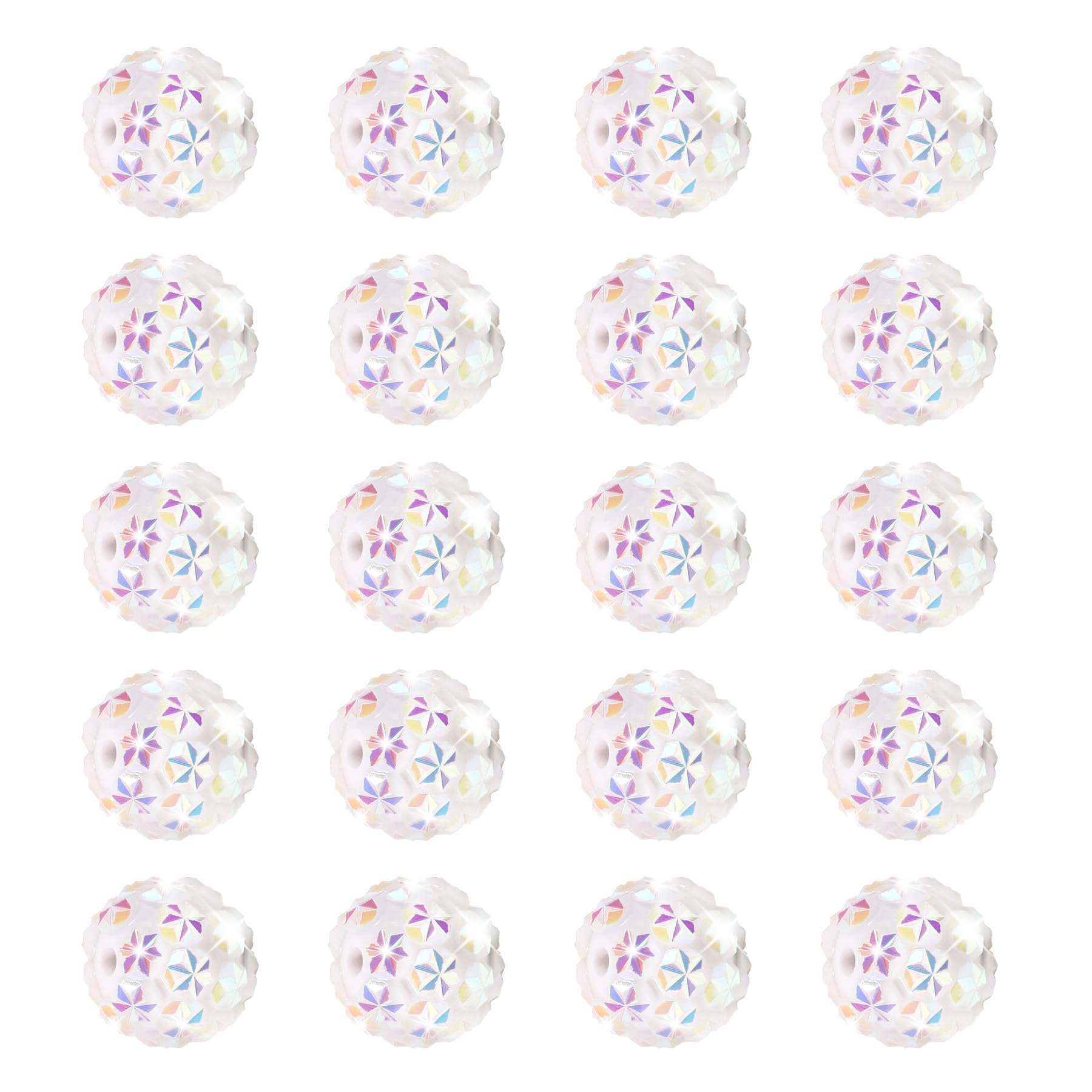Photo 1 of 20pcs Rhinestone Beads 16mm Snowflake Shaped Drill Sparkling Disco Ball Polymer Clay Drill Beads Suitable for DIY Various Pens Phone Chains Keychains (Colorful White)