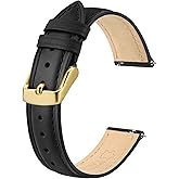 BISONSTRAP Elegant Leather Watch Straps, Quick Release, Watch Bands for Women and Men, 20mm, Black (Gold Buckle)