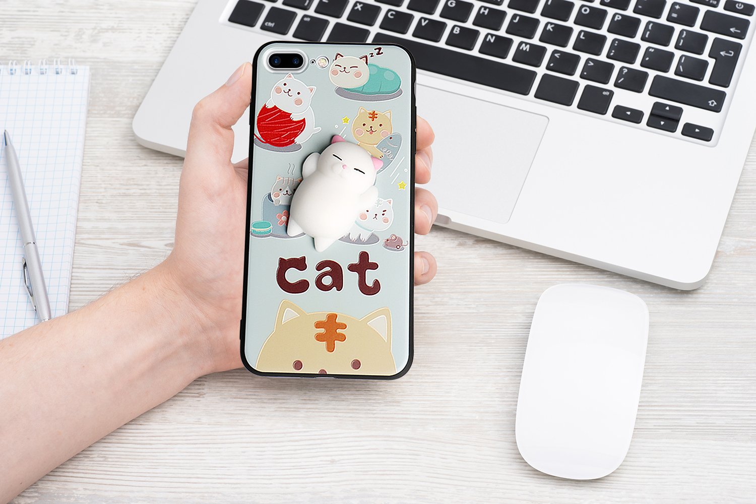 Cute Fashion Fresh Novel Squishy Cat for iPhone 6 6s 6s plus 7 7 plus Case, Lovely 3D Soft Silicone Cartoon Animal TPU Protective Back Phone Case