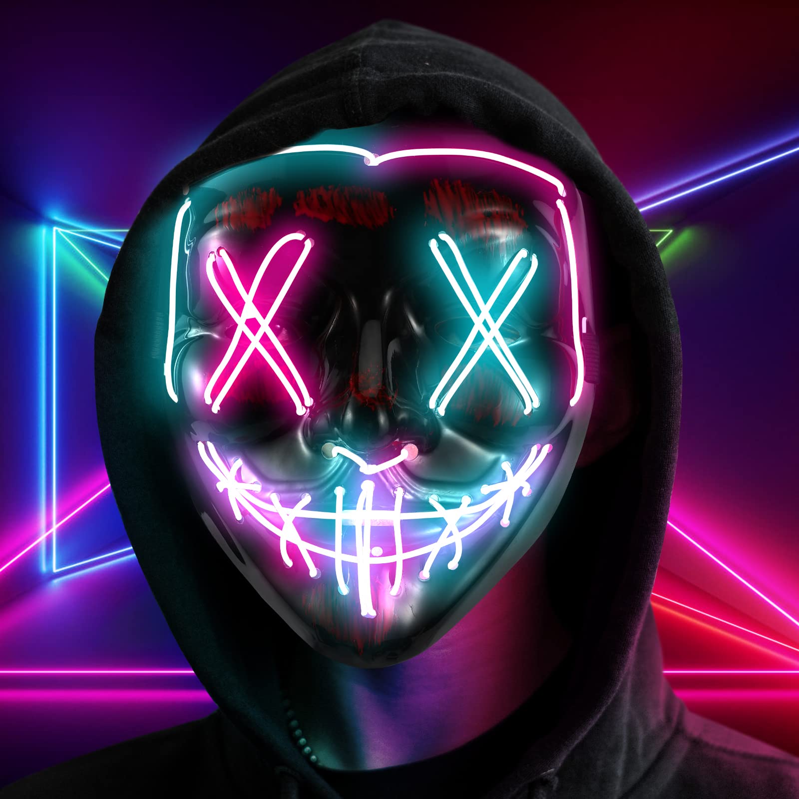 CANCJ LED Halloween Mask, 3 Flash Modes, Adults & Children, Party, Carnival, Cosplay, Horror Decoration