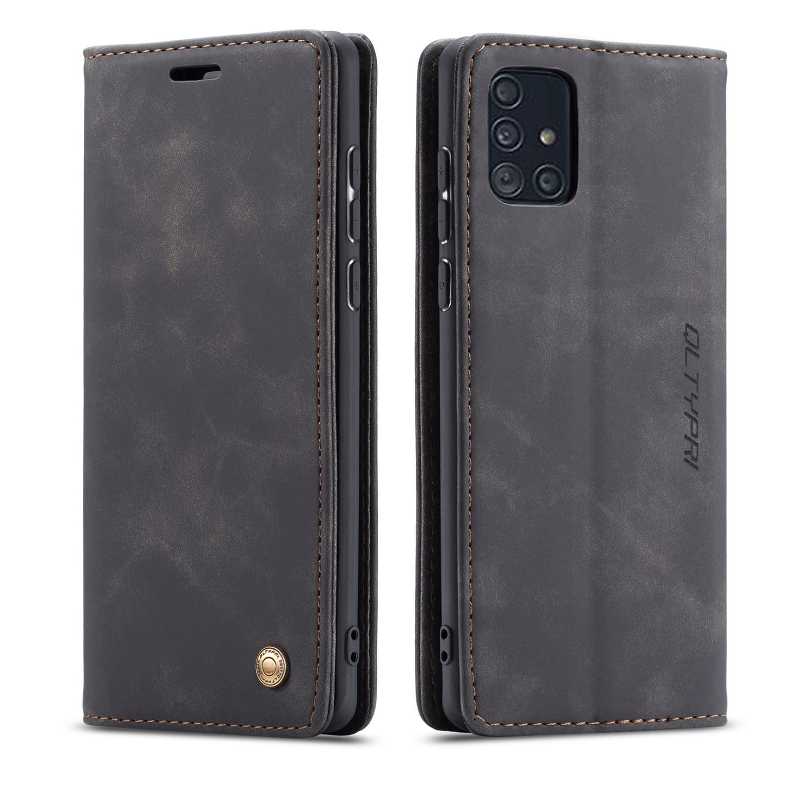 QLTYPRI Case for Samsung Galaxy A71, Vintage PU Leather Wallet Case Card Slot Kickstand Magnetic Closure Shockproof Flip Folio Case Cover for Samsung Galaxy A71 - Black