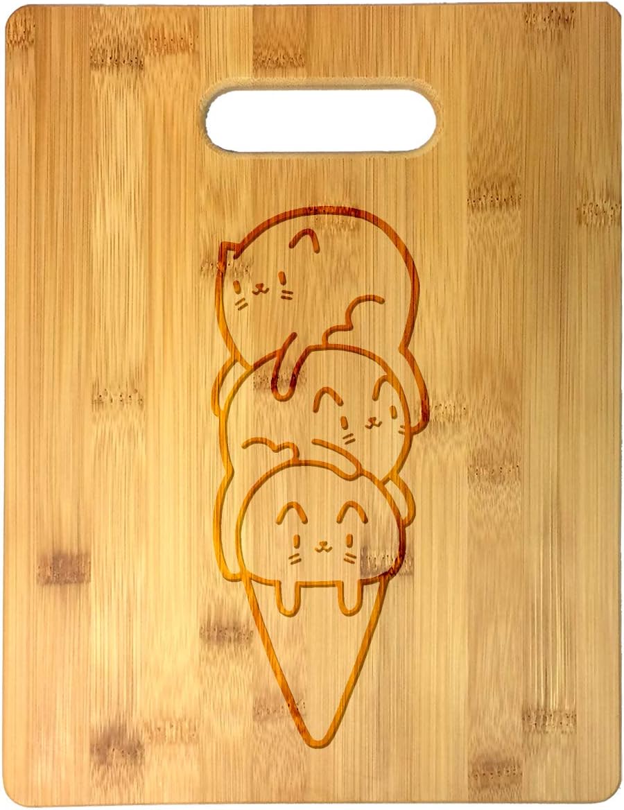 Randy Otter Cute Cat Ice Cream Cone - Laser Engraved Bamboo Cutting Board - Wedding, Housewarming, Anniversary, Birthday, Father's Day, Gift