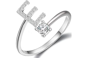 Haoze Initial Letter Ring for Women Girls Silver Stackable Alphabet Rings with Initial Adjustable Crystal Inlaid Initial Rings Bridesmaid Gift