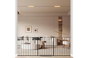 ALLAIBB Triple Lock Extra Wide Baby Gate Pressure Mounted Walk Through Safe Auto Close Black Metal Dog Pet Puppy Cat for Stairs,Doorways,Kitchen 77.17-84.65"