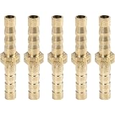 X AUTOHAUX 5mm Brass Barb Hose Fitting Straight Union Connector | for Air Water Gas Oil, 5pcs