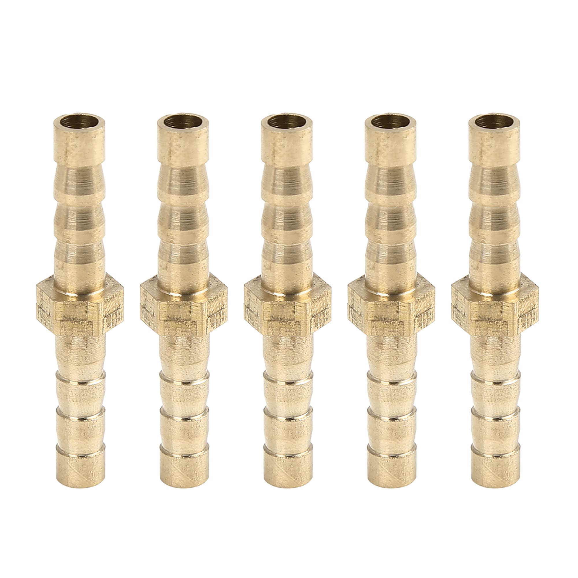 X AUTOHAUX 5mm Brass Barb Hose Fitting Straight Joiner for Air Water Oil 5pcs