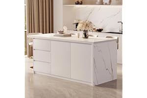 homary 72" Large Kitchen Island with Storage & Wine Compartment, Sintered Stone Top White Kitchen Island Cabinet
