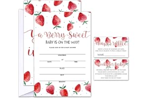 GEURO Set of 25 Baby Shower Invitations with Envelopes, Diaper Raffle Tickets and Baby Shower Book Request Cards, Berry sweet