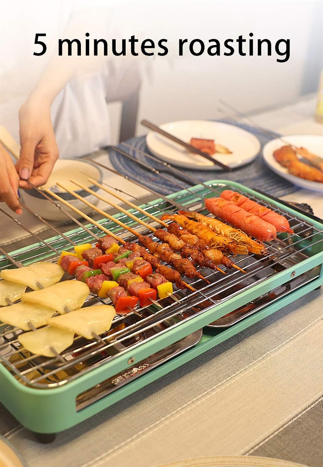 Fcgfh Smokeless Electric Grill, Indoor BBQ and Griddle Hot Plate with Built In Drip Tray (Color : Black, Size : Electric grill)