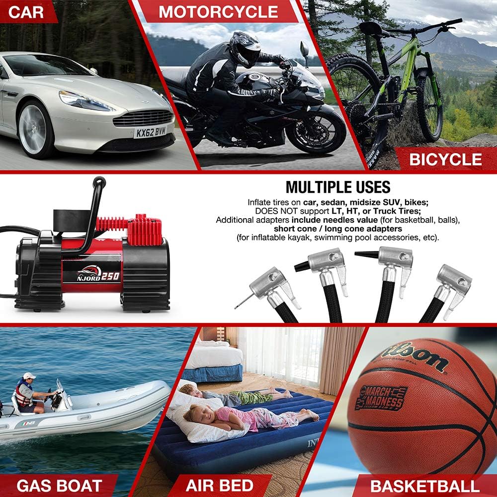 Portable Air Compressor Tire Inflator - 12V DC Heavy Duty Digital Pump with 9 LED Light for Car/Motorcycle/Air Matress, 3.7M Extended Cord Upgraded Quick Connector,Fast Inflation,Multitool Incl: Automotive