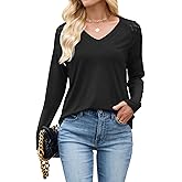 Quatrefox Women's Long Sleeve T-Shirt Lace V Neck Classic Fit Shirt Soft Breathable Casual Tee Basic Tops