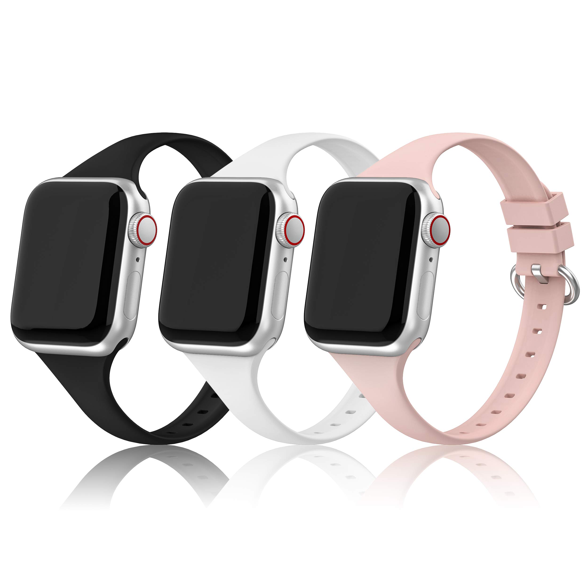 PARMPH 3 Packs Sport Strap Compatible with Apple Watch Strap 38mm 40mm 41mm 42mm(Series 10), Soft Silicone Slim Strap Replacement Watchbands for iWatch Series 10 9 8 7 6 5 4 3 2 1 SE Women Men