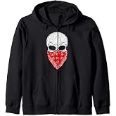 Fearless Skeleton Skull Head Red Bandana Zip Hoodie