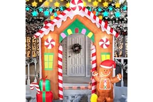Hioasis 10 FT Christmas Inflatable Decorations - Archway with Gingerbread Man and Gift Box Christmas Outdoor Inflatables with LED Lights Built-in Perfect for Christmas Party&Holiday&Yard&Garden