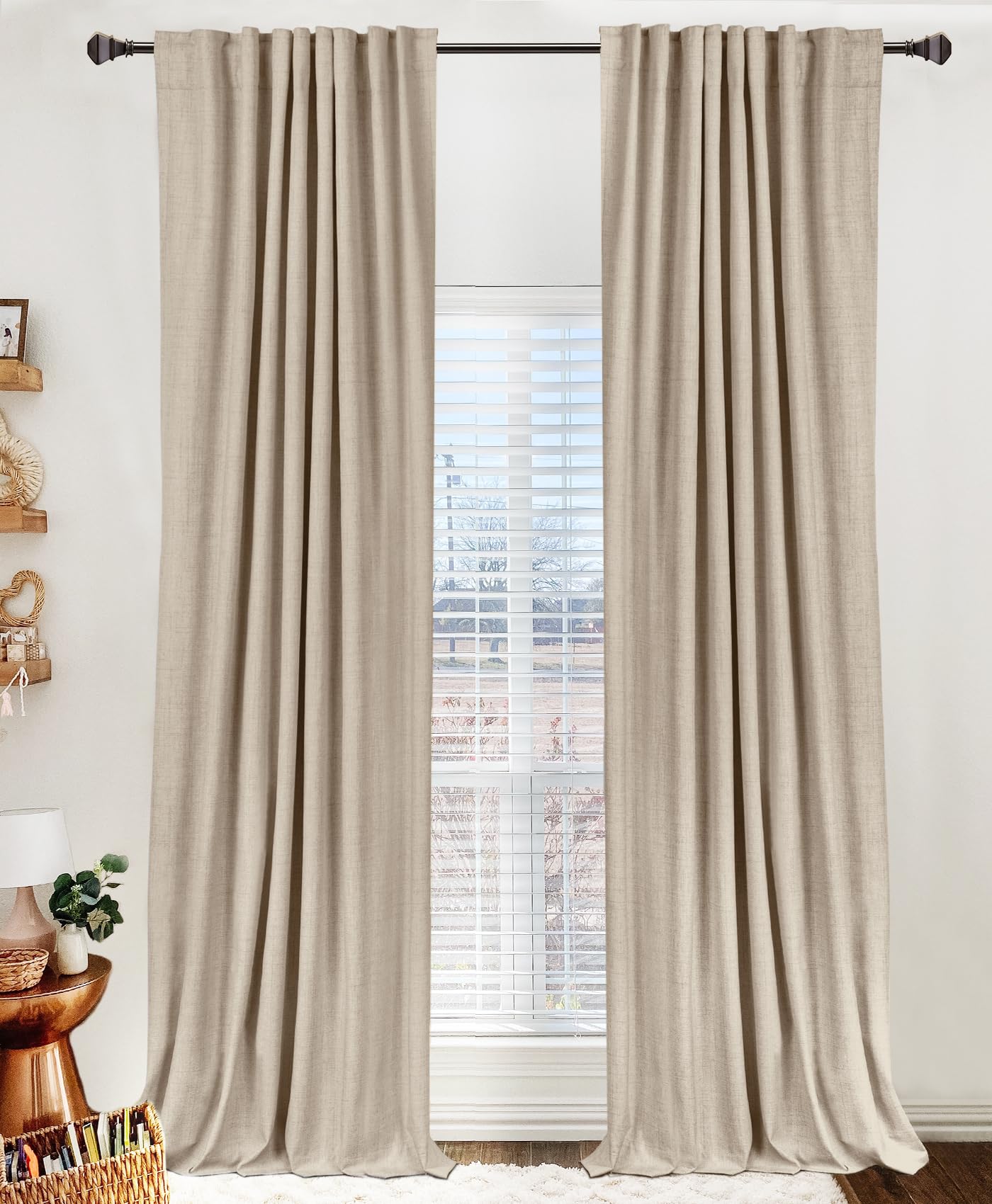 Linen Textured Total Blackout Curtains for Bedroom 86 Inches Long, Oatmeal