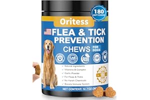 ORITESS Flea and Tick Prevention for Dogs, 180 Soft Chews Natural Dog Flea and Tick Chewables Oral Flea Supplement for Dogs, Puppy Flea Support - All Breeds & Ages - Chicken Flavor