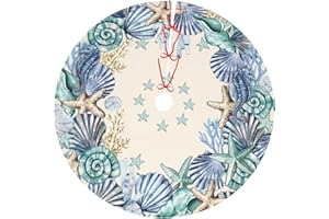 ODFOVOWO Shell Coastal Wreath Beach Starfish Theme Seahorse Christmas Tree Skirt Xmas Tree Mat Halloween Christmas Tree Ornaments Decorations Holiday Party Indoor Outdoor 36"