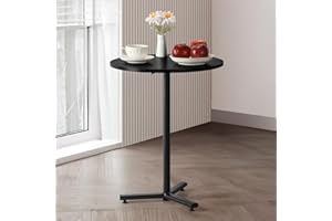 SHINOSKE Small Round Dining Table,Modern Small Kitchen Table with Wood Top and Metal Adjustable Base Circle Coffee Table for Living Room,Dining Room,Kitchen,Black