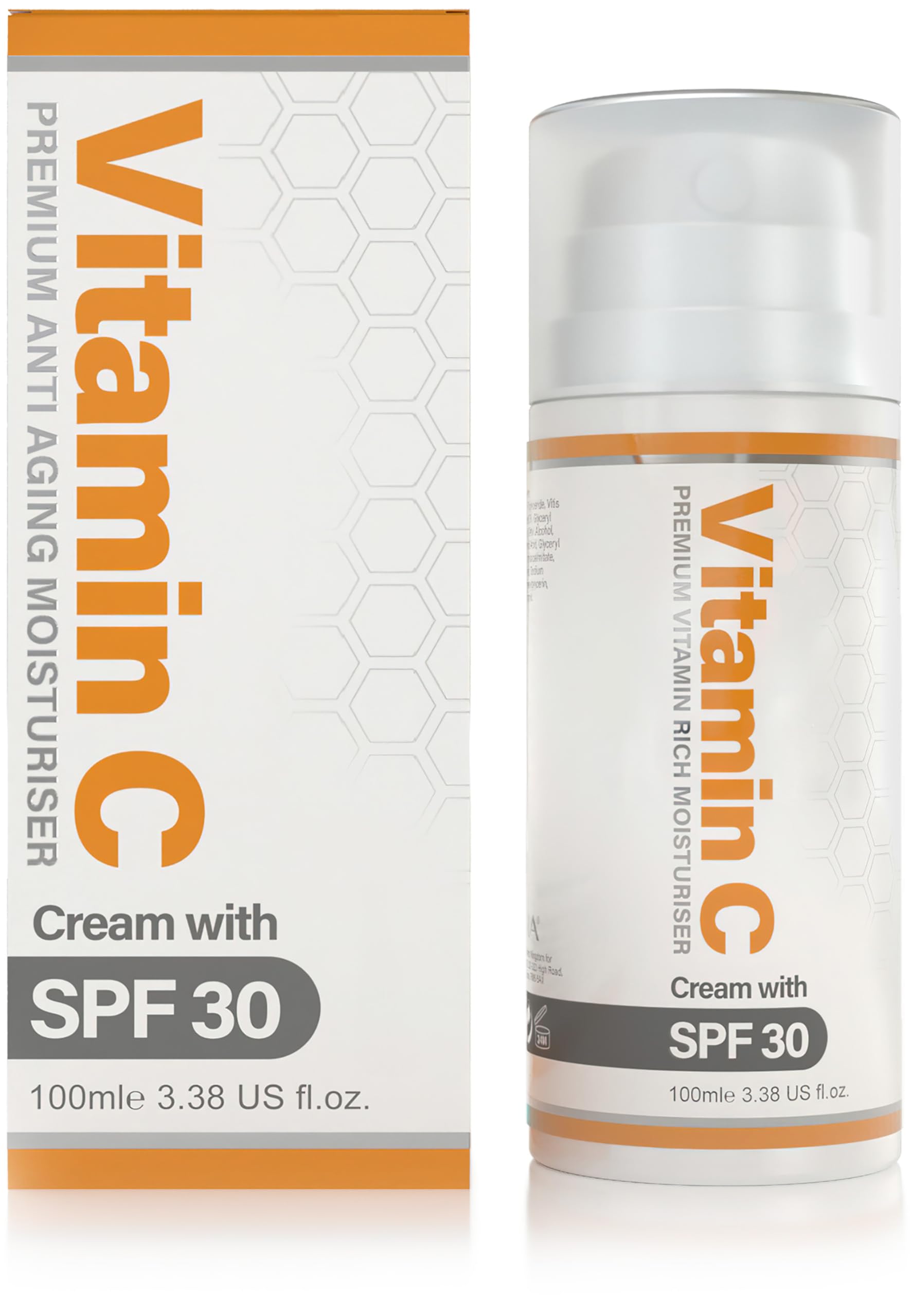 Vitamin C Cream with SPF30 - (Double Size) 100ml | Made in the UK - Anti Aging Face Cream, Reduces Redness and Improves Skin Tone | Fragrance Free | Cruelty Free