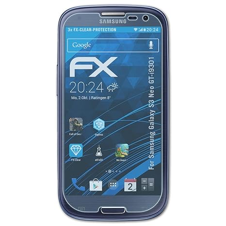 atFolix Schutzfolie kompatibel mit Samsung Galaxy S3 Neo GT-i9301 Folie, ultraklare FX Displayschutzfolie (3X)