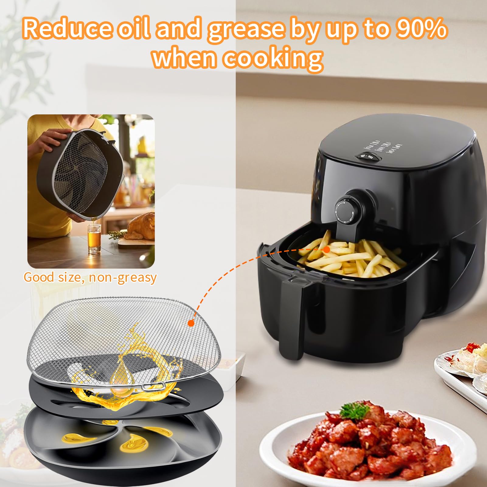GCQ Air Fryer Accessories for Philips HD9630 Airfryer XXL, 9”×8.6” SUS 304 Stainless Steel Food Grade Air Fryer XXL Replacement Parts Basket Tray for Philips HD9650 HD9656 HD9750 HD9860 Air Fryer