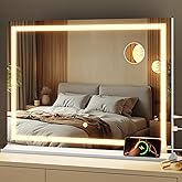 Memobarco Vanity Mirror with Lights, 24" x 32" Makeup Mirror with 3 Color Modes 5X Magnification & USB/Type-C Charging Port, 