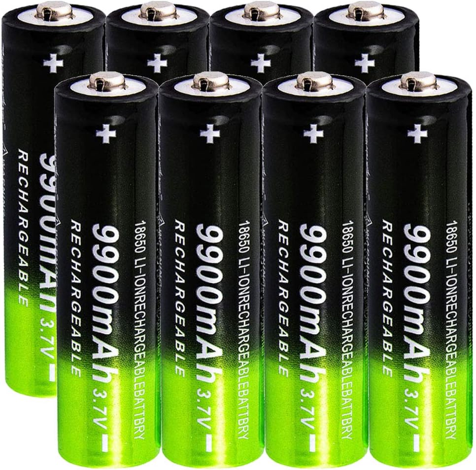 8Pcs 18650 9900mAh, 3.7V Rechargeable Button Top, Li-ion 18650-Battery(not AA/AAA Battery) for Electric Tools, Toys, LED Flashlights