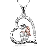 Mother Necklace Sterling Silver Mother Hold Daughter Love Heart Necklace Jewelry Christmas Mothers Day Birthday Wedding Gift for Mom Daughter