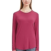 netdraw Women's Lightweight Bamboo Viscose T-Shirt Buttery Soft Curved Hem Long Sleeve Sleep Lounge Pajama Tops