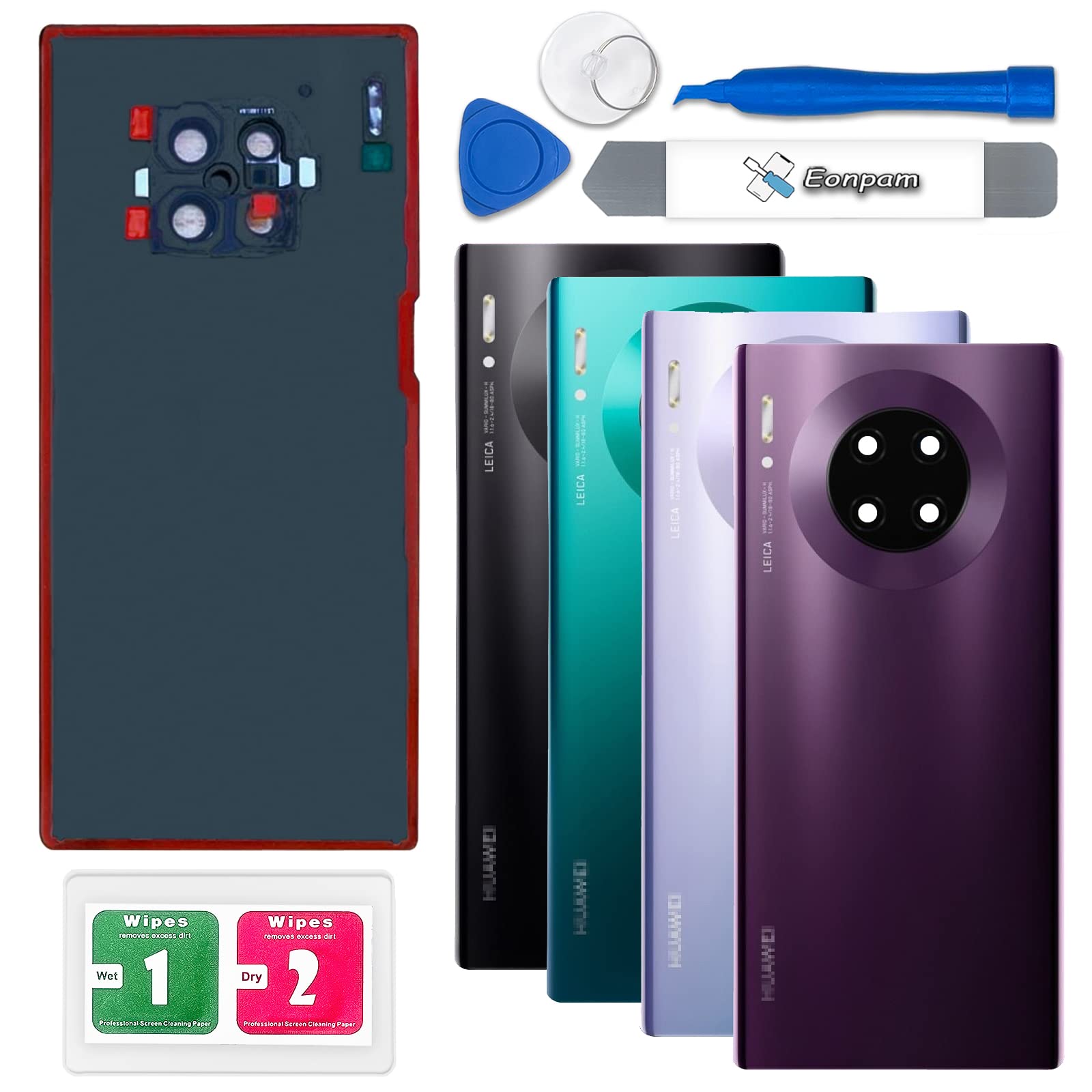 Eonpam Back Cover Glass for Huawei Mate 30 Pro Rear Glass Replacement with Camera Lens + Repair Kit Genuine Rear Housing (Purple)