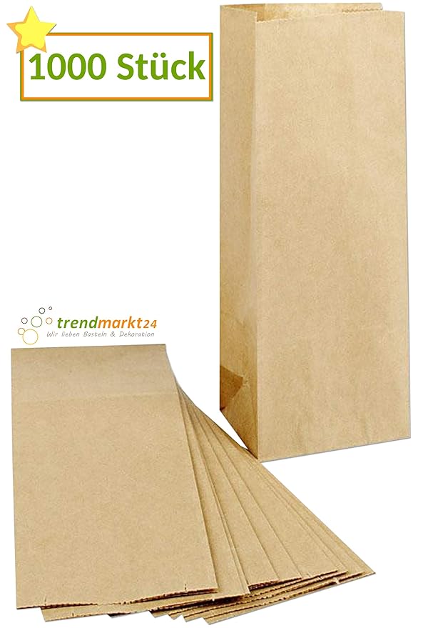 Papier Bodenbeutel braun 1000 Stück ? Größe 10x7x26 cm unbedruck/natur Gewicht 70g/m² ? Geschenktüten Kraftpapiertüten Advent