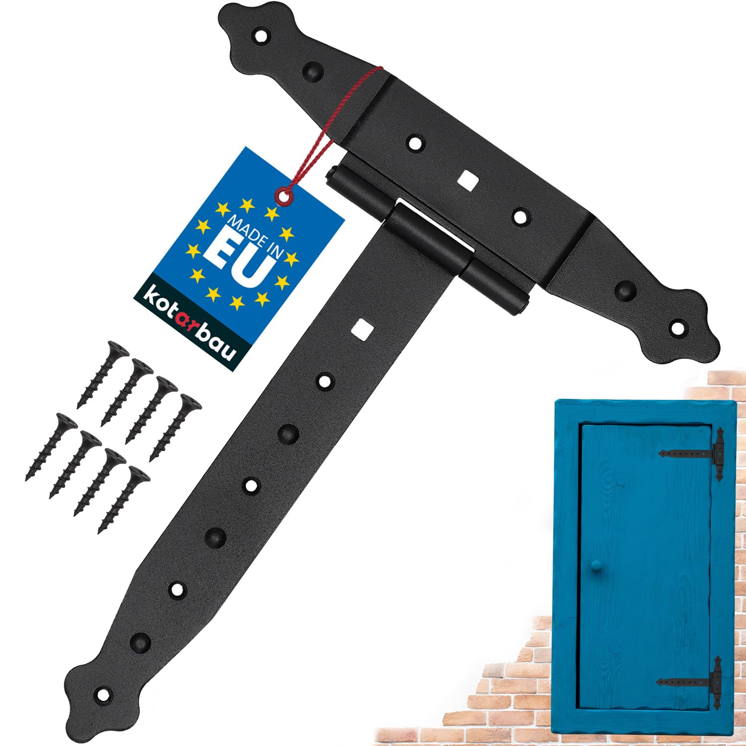 KOTARBAU® Cross Hinge Black 250 mm Shutter Hinge Black Band Plate Gate Fitting Wood Connection Throw Hinges Powder Coated Door Hinge Exterior Gate Hinges