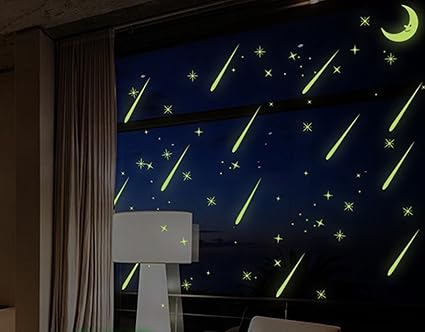 Jaamso Royals Radium Moon & Stars Glow in Dark Wall Sticker (PVC Vinyl, 21 cm X 29.7 cm, Night Glow Stickers)