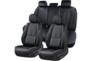 BWTJF Black Car Seat Covers Full Set, Universal Front and Rear Seat Covers for Cars, Waterproof Leather Auto Seat Protectors Airbag Compatible, Car Seat Cushions Fit for Most Sedans SUV Pick-up Truck