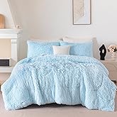 BYHOFMLY Light Blue Fluffy Girls Comforter Set Twin Size 3 Pieces Faux Fur Plush Shaggy Bedding Set for Teen Girls Soft Warm Furry Velvet Kids Bed Sets (Light Blue, Twin)