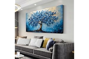 LAVIKARS Modern Tree of Life Wall Art for Living Room Office Navy Blue Abstract Oil Landscape Canvas Painting Prints Large Nature Artwork Home Kitchen Bedroom Decor (16x30 Inches)