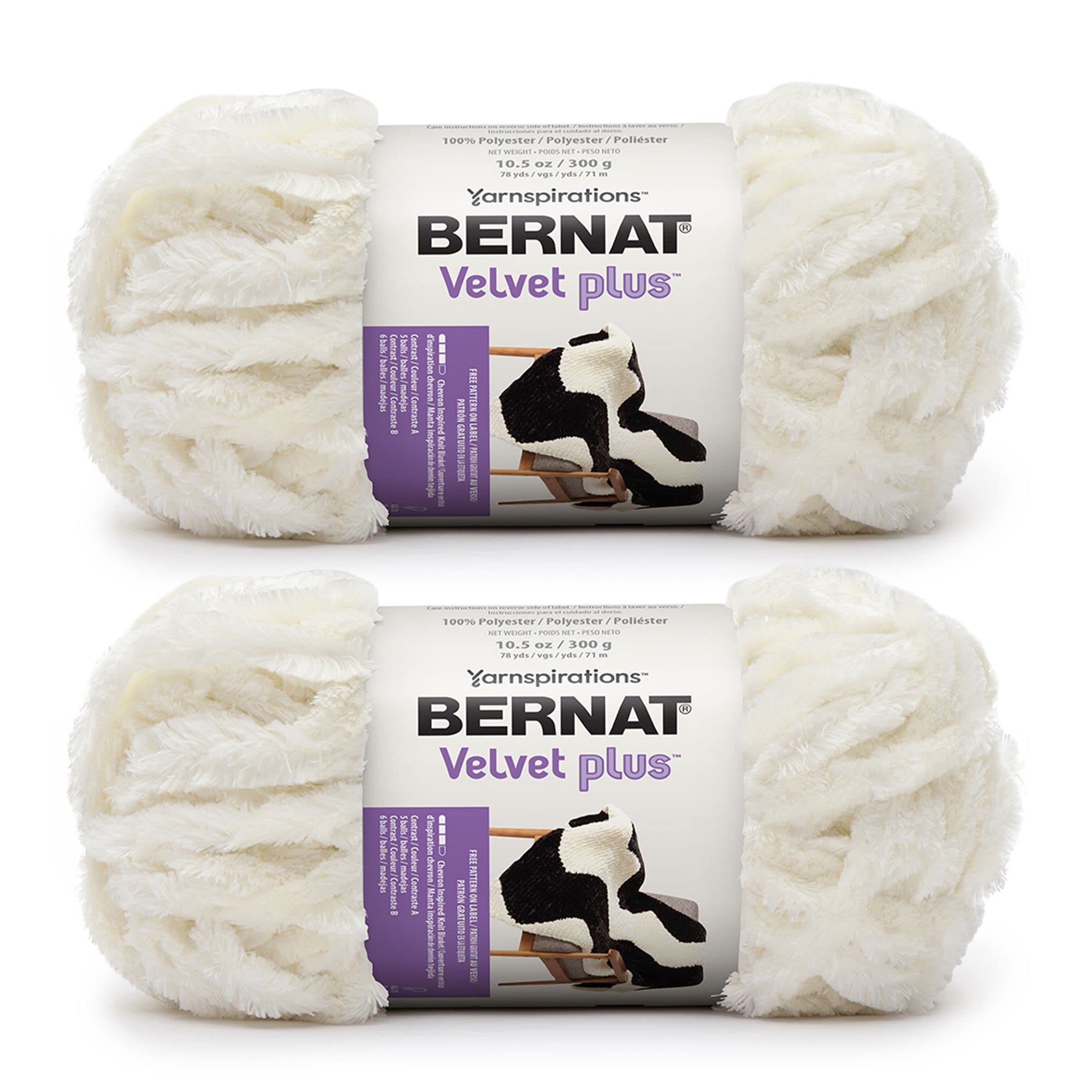 Bernat Velvet Plus 2 Pack of 300g/10.5oz-Polyester-6 Super Bulky-Knitting/Crochet Yarn, Cream