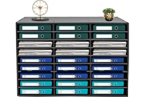 LyeXD PVC Literature Organizer Sorter for Desk, Adjustable File Sorter Mail Center Magazine Holder Paper Storage Cabinet,Classroom Keepers Mailbox, 27 Slots Compartment, Black