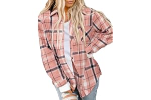 Asiertiy Womens Buffalo Plaid Flannel Shirt Long Sleeve Collar Button Down Blouses Lightweight Tops (S-2XL)