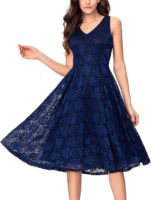 Noctflos Women‘s Floral Lace Plus Size Midi Cocktail Dress