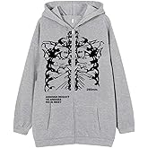 Men Women Y2K Skeleton Zip Up Hoodie Emo Gothic Oversized Grunge Alt Jacket Vintage Graphic Baggy Dark Academia Punk