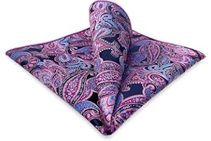 S&W SHLAX&WING SHLAX&WING Paisley Blue Pink Silk Pocket Square Mens Hankies Hanky