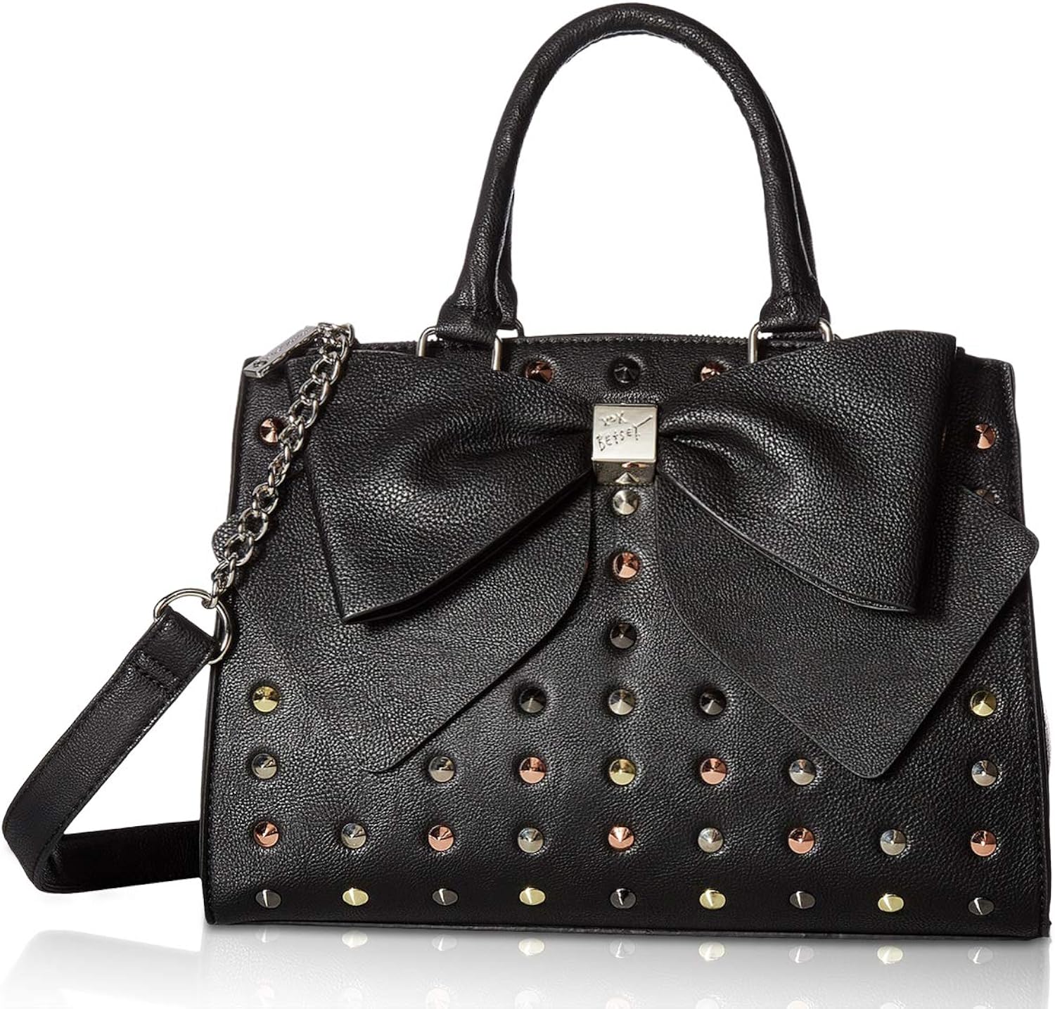 Betsey Johnson Quilted Skull & Heart Black/Blush Triple Entry Satchel